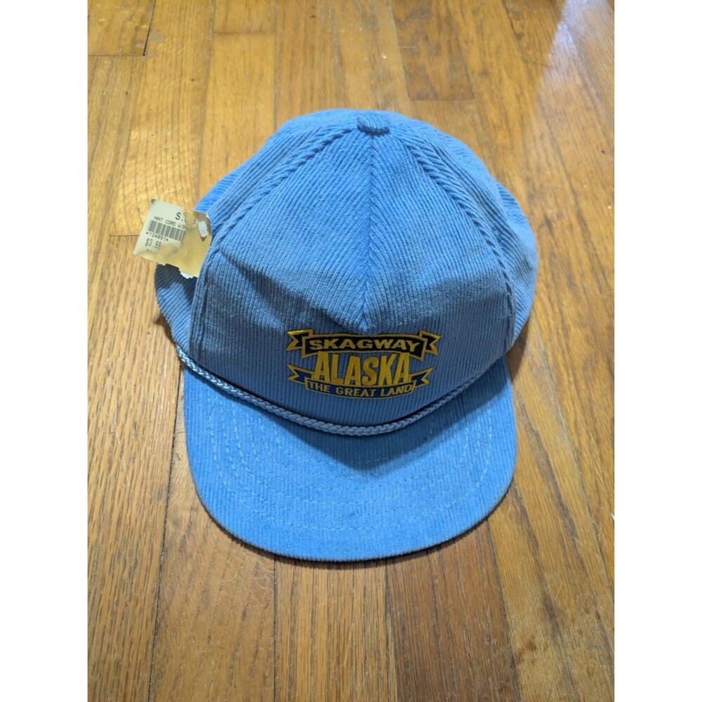 Vintage Alaska The Great Land Corduroy Trucker Light Blue Hat Cap Adjustable